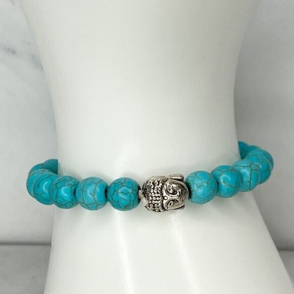 Faux Turquoise Bubble Beaded Stretch Bracelet - Picture 1 of 8